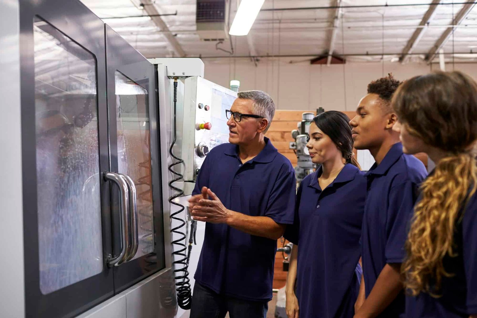 Engineer Training Apprentices On CNC Machine