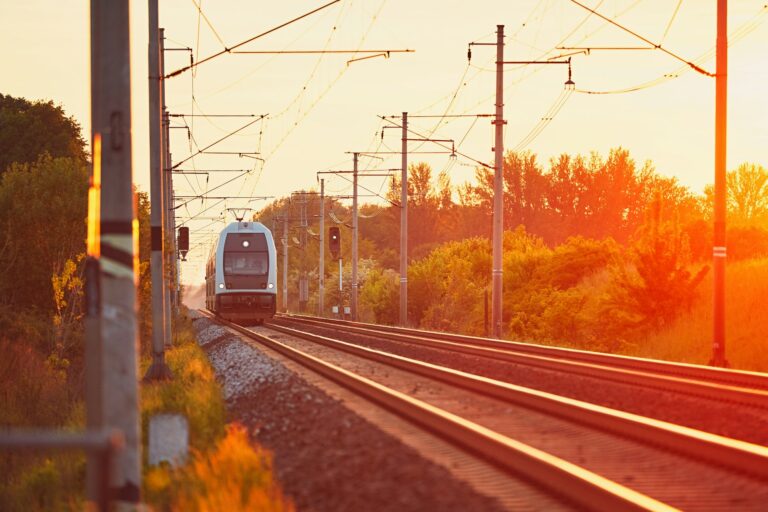 Railway at the amazing sunset