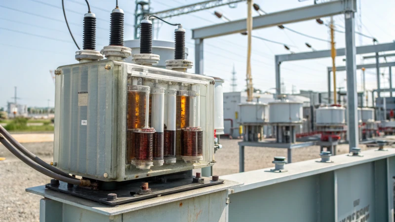 Close-up view of an oil-immersed transformer